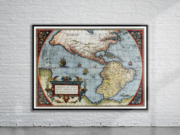 Vintage Map of America 1570 Antique Map