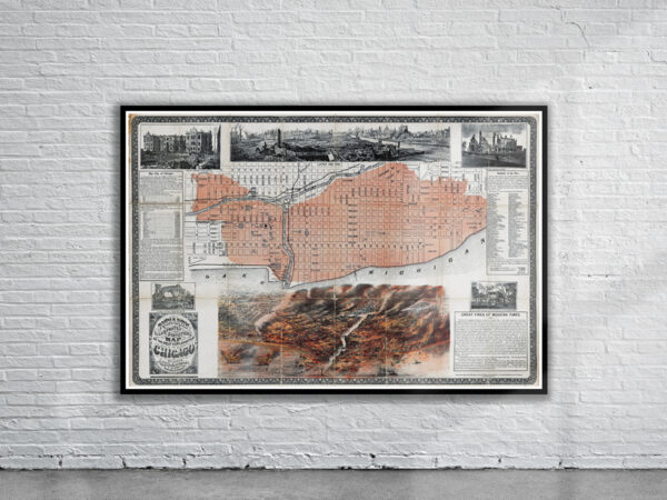 Vintage Map of The Chicago Great Fire 1871 Antique Map
