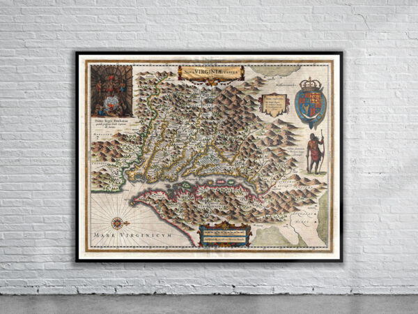 Vintage Map of Virginia 1630 Antique Map