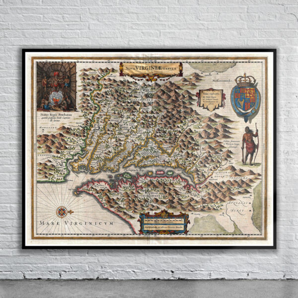 Vintage Map of Virginia 1630 Antique Map