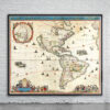 Vintage Map of America 1660 Antique Map