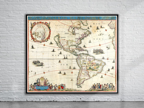 Vintage Map of America 1660 Antique Map