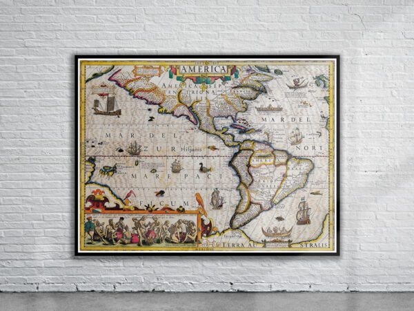 Vintage Map of The Americas 1619 Antique Map