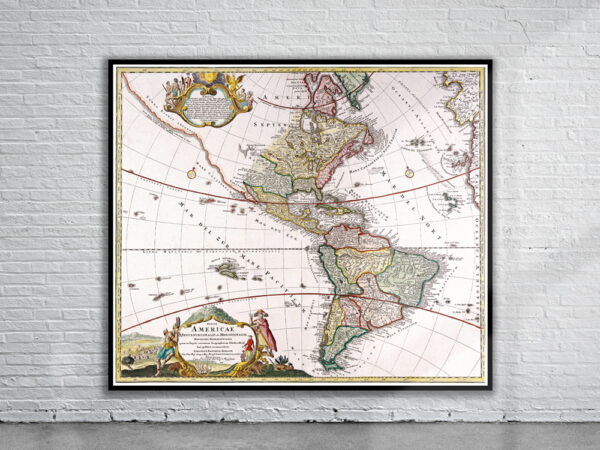Vintage Map of The Americas 1720 Antique Map