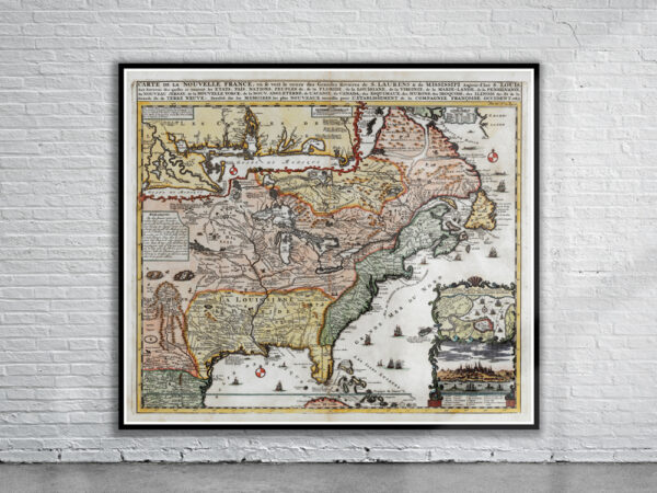 Vintage Map of New France 1719 Antique Map