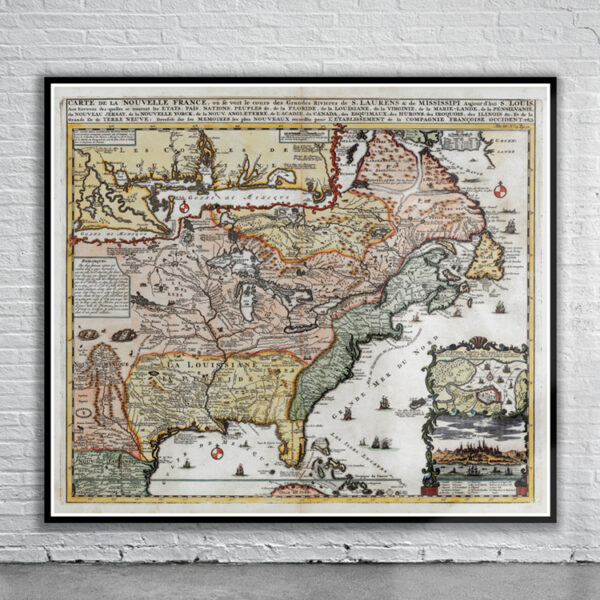 Vintage Map of New France 1719 Antique Map