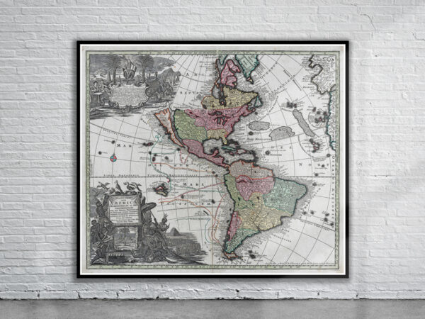 Vintage Map of The Americas 1730 Antique Map