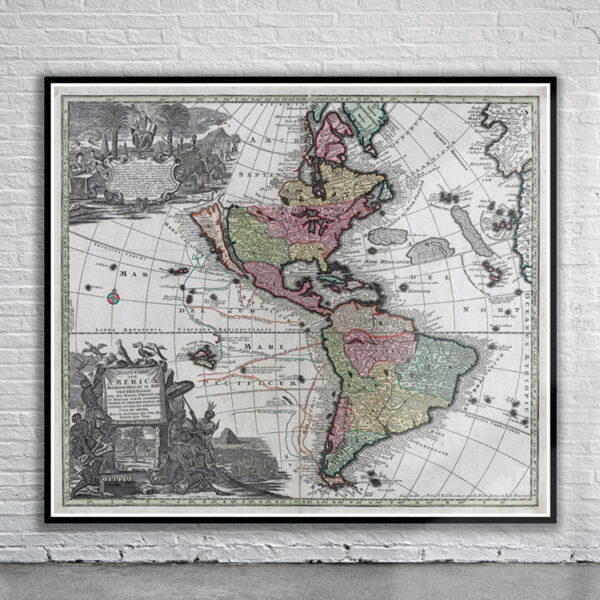 Vintage Map of The Americas 1730 Antique Map