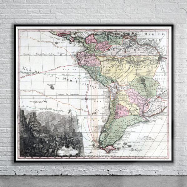 Vintage Map of South America 1734 Antique Map