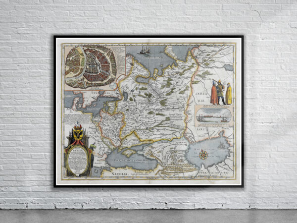 Vintage Map of Russia 1635 Antique Map