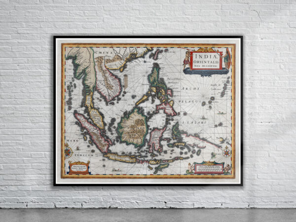 Vintage Map of East Indies 1636 Antique Map
