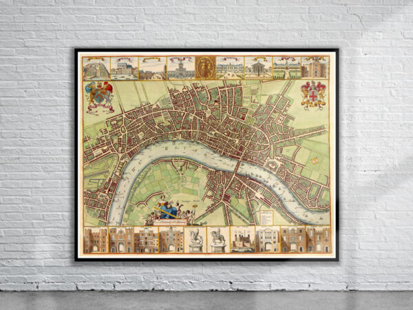 Vintage Map of 17th Century London Antique Map