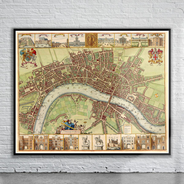 Vintage Map of 17th Century London Antique Map