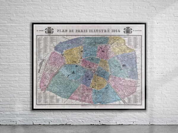 Vintage Map of Paris 1864 Antique Map