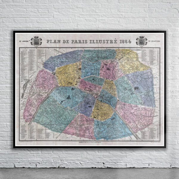 Vintage Map of Paris 1864 Antique Map