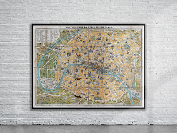 Vintage Map of Paris 1890 Antique Map