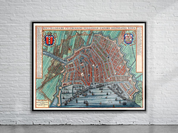 Vintage Map of Amsterdam 1649 Antique Map