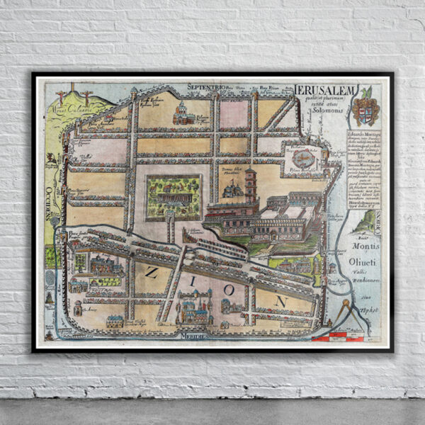 Vintage Map of Jerusalem 1650 Antique Map