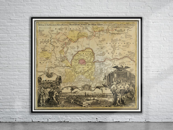 Vintage Map of Frankfort 1720 Antique Map