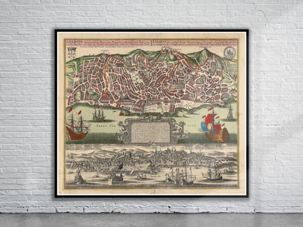 Vintage Map of Lisbon 1730 Antique Map