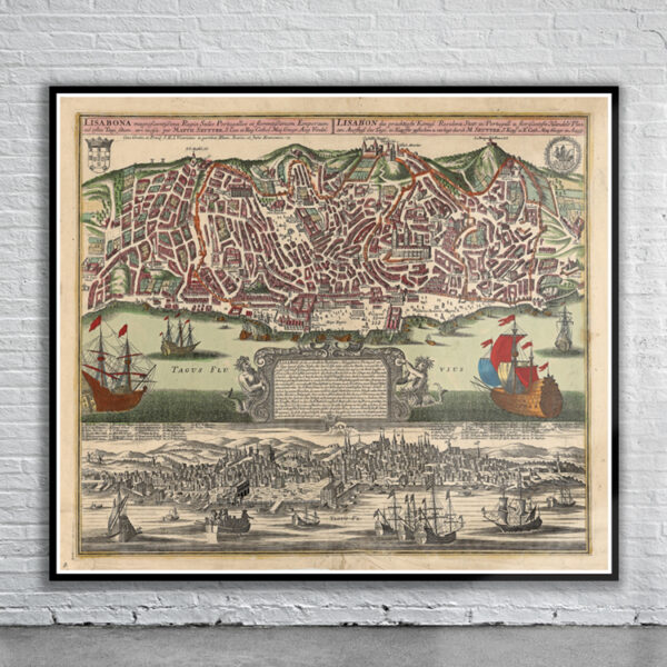 Vintage Map of Lisbon 1730 Antique Map