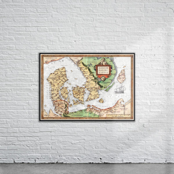 Vintage Map of Denmark 1570 Antique Map