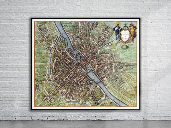 Vintage Map of Paris 1657 Antique Map