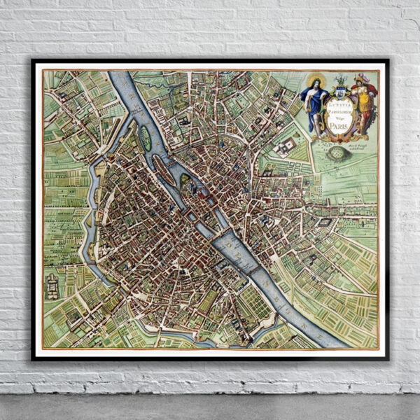 Vintage Map of Paris 1657 Antique Map