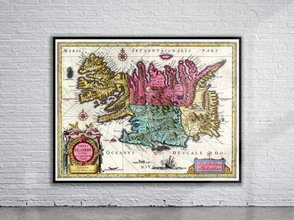 Vintage Map of Iceland 1665 Antique Map