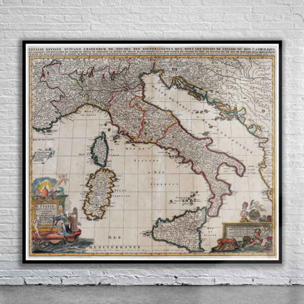 Vintage Map of Italy 1702 Antique Map