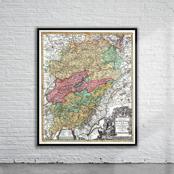 Vintage Map of Burgundy 1716 Antique Map