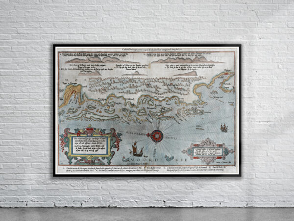Vintage Map of Norway 1588 Antique Map