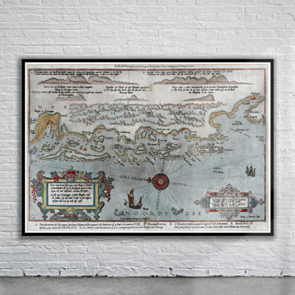 Vintage Map of Norway 1588 Antique Map