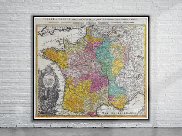 Vintage Map of France 1741 Antique Map
