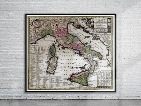 Vintage Map of Italy 1750 Antique Map