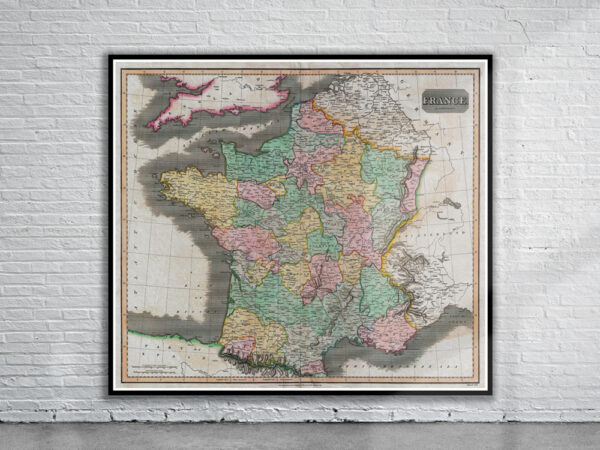 Vintage Map of France 1814 Antique Map