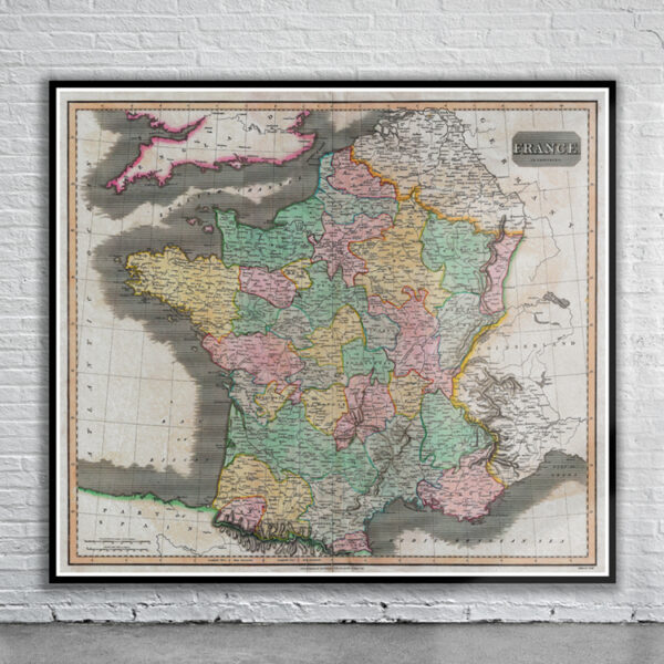 Vintage Map of France 1814 Antique Map