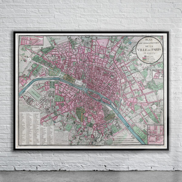 Vintage Map of Paris 1828 Antique Map