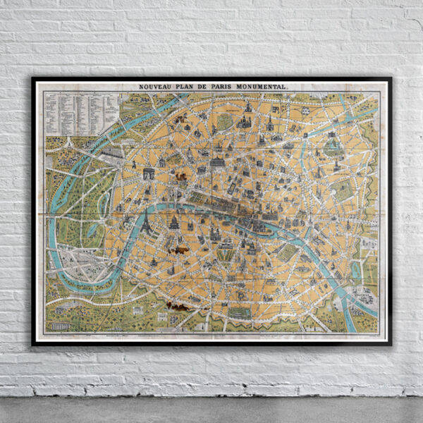 Vintage Map of Paris 1890 Antique Map