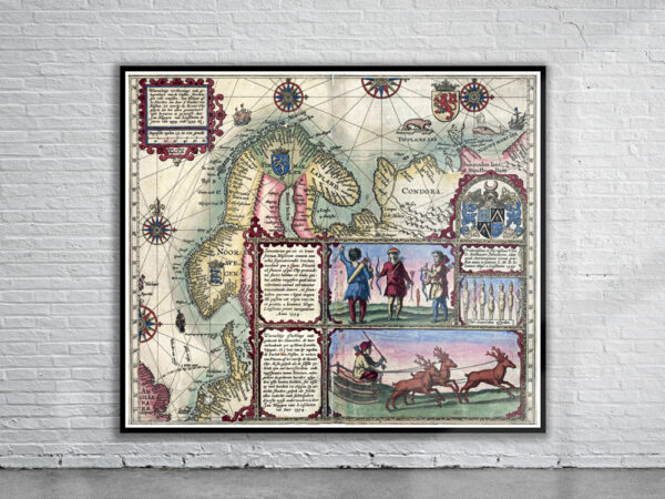 Vintage Map of Scandanavia 1601 Antique Map