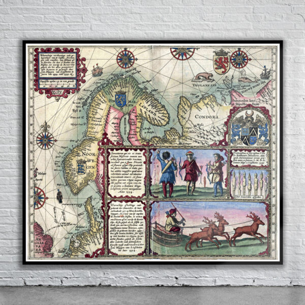 Vintage Map of Scandanavia 1601 Antique Map
