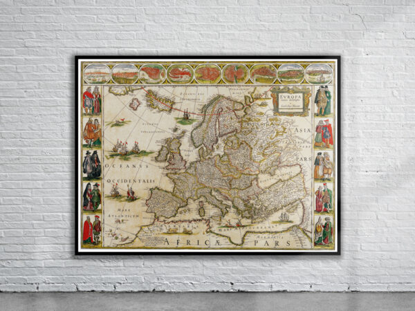 Vintage Map of Europe 1650 Antique Map