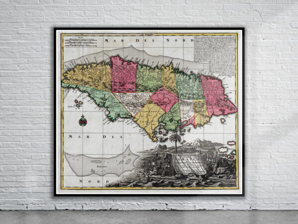 Vintage Map of Jamaica 1730 Antique Map