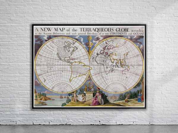 Vintage Wells World Map 1700 Antique Map