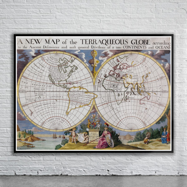 Vintage Wells World Map 1700 Antique Map