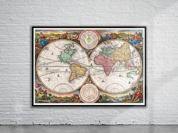 Vintage Stoopendaal World Map 1730 Antique Map