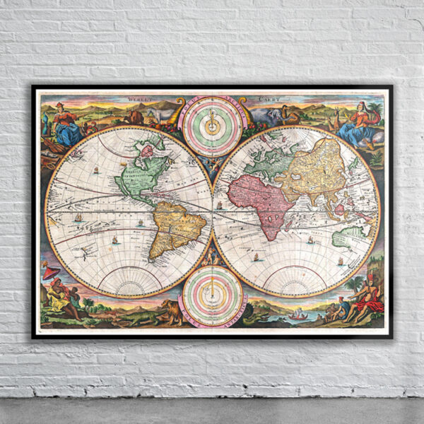 Vintage Stoopendaal World Map 1730 Antique Map