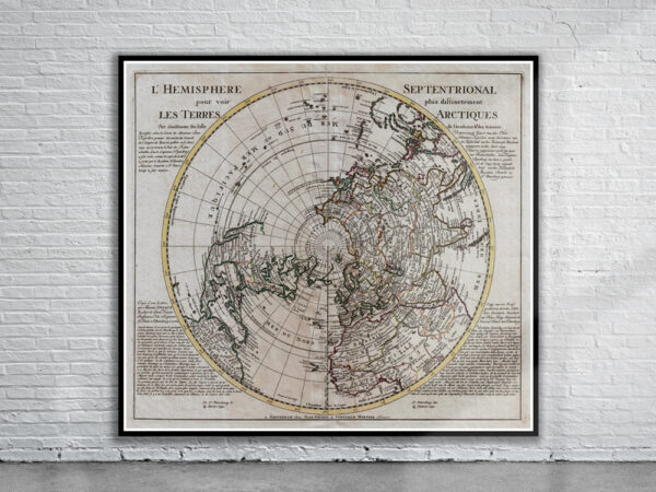 Vintage Map of The Northern Hemisphere 1741 Antique Map