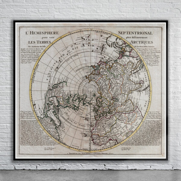 Vintage Map of The Northern Hemisphere 1741 Antique Map