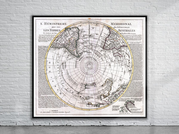 Vintage Map of The Southern Hemisphere 1741 Antique Map